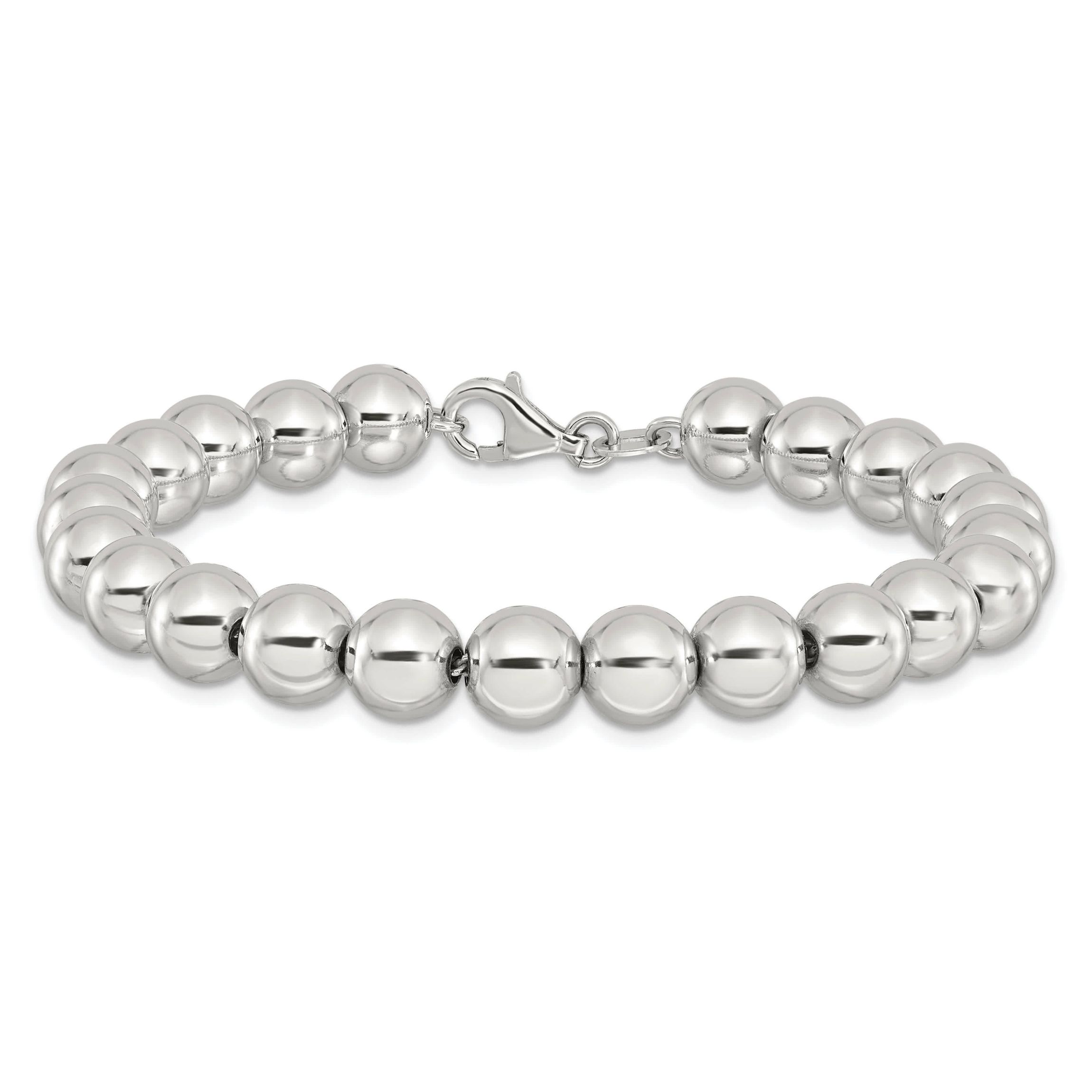 Sterling Silver Rhodium-plated 8mm Beaded 7.5-inch Bracelet