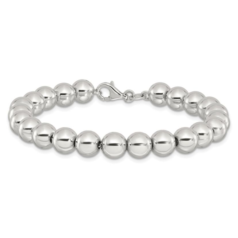 Sterling Silver Rhodium-plated 8mm Beaded 7.5-inch Bracelet