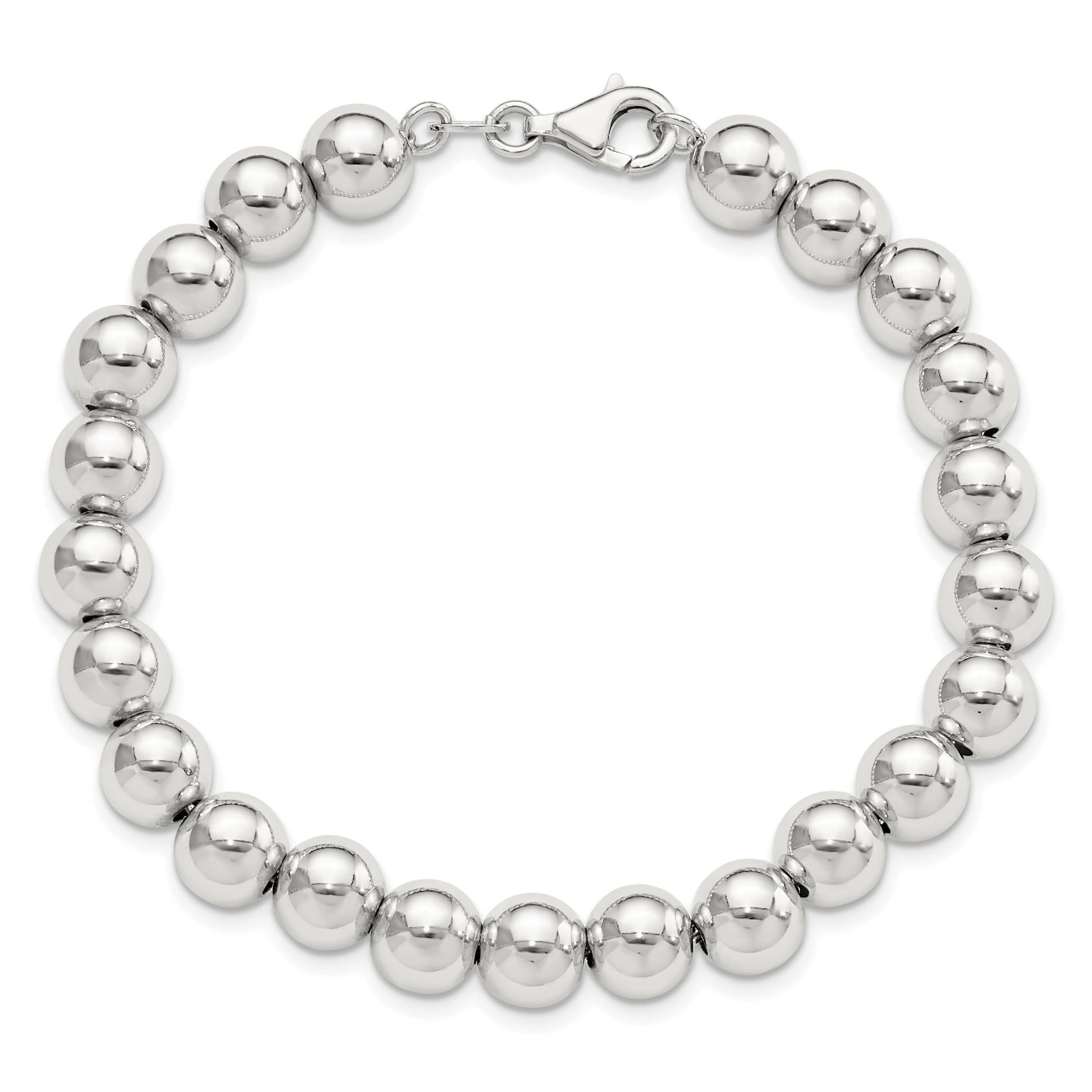 Sterling Silver Rhodium-plated 8mm Beaded 7.5-inch Bracelet