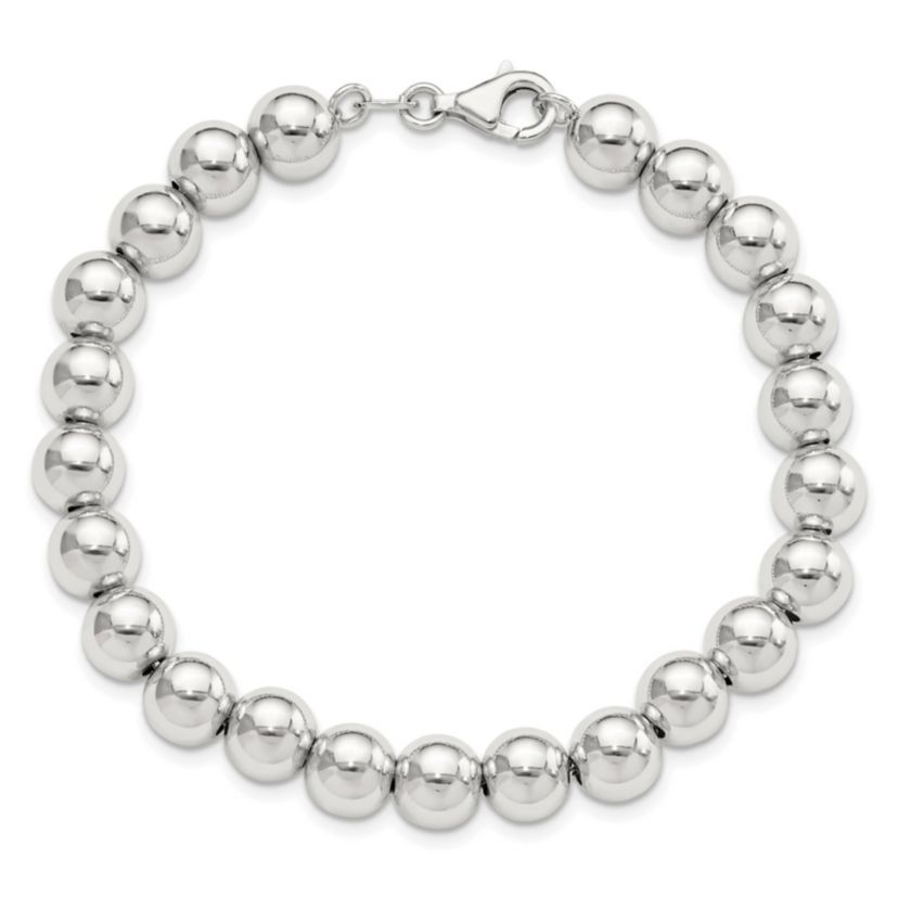 Sterling Silver Rhodium-plated 8mm Beaded 7.5-inch Bracelet