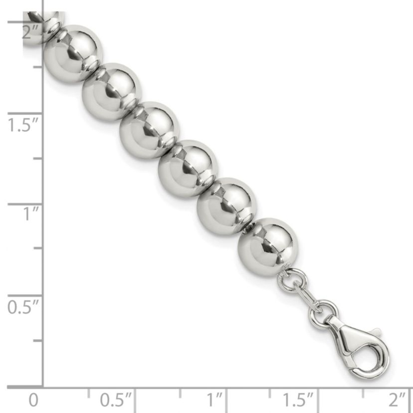 Sterling Silver Rhodium-plated 8mm Beaded 7.5-inch Bracelet