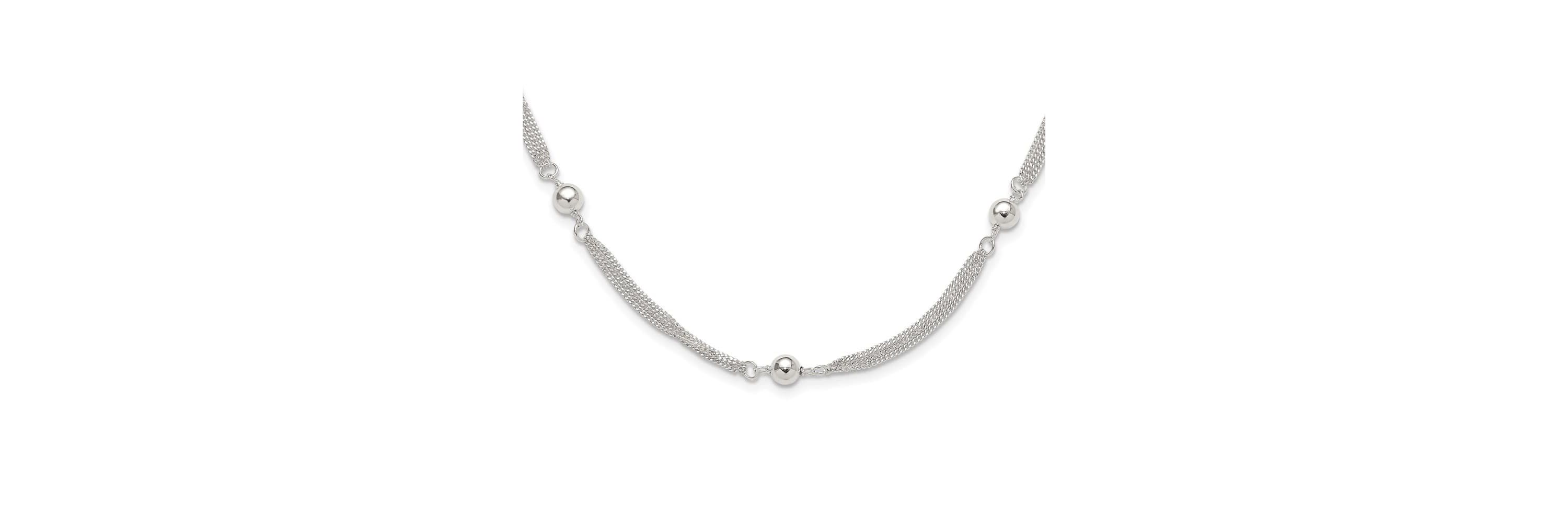 Sterling Silver Polished Multi-strand Beaded 18-inch Necklace