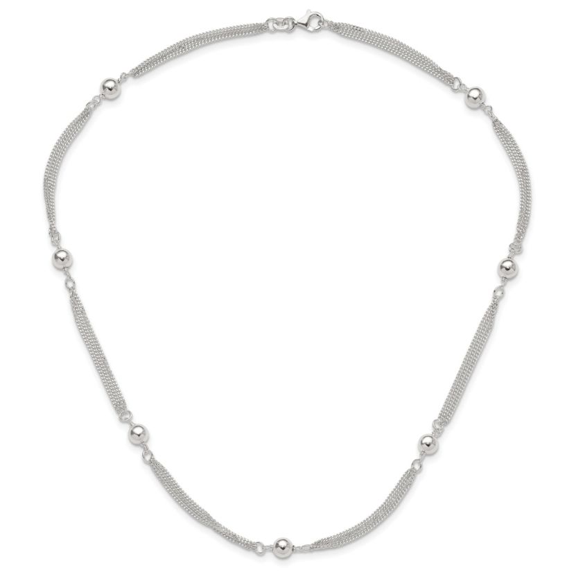 Sterling Silver Polished Multi-strand Beaded 18-inch Necklace