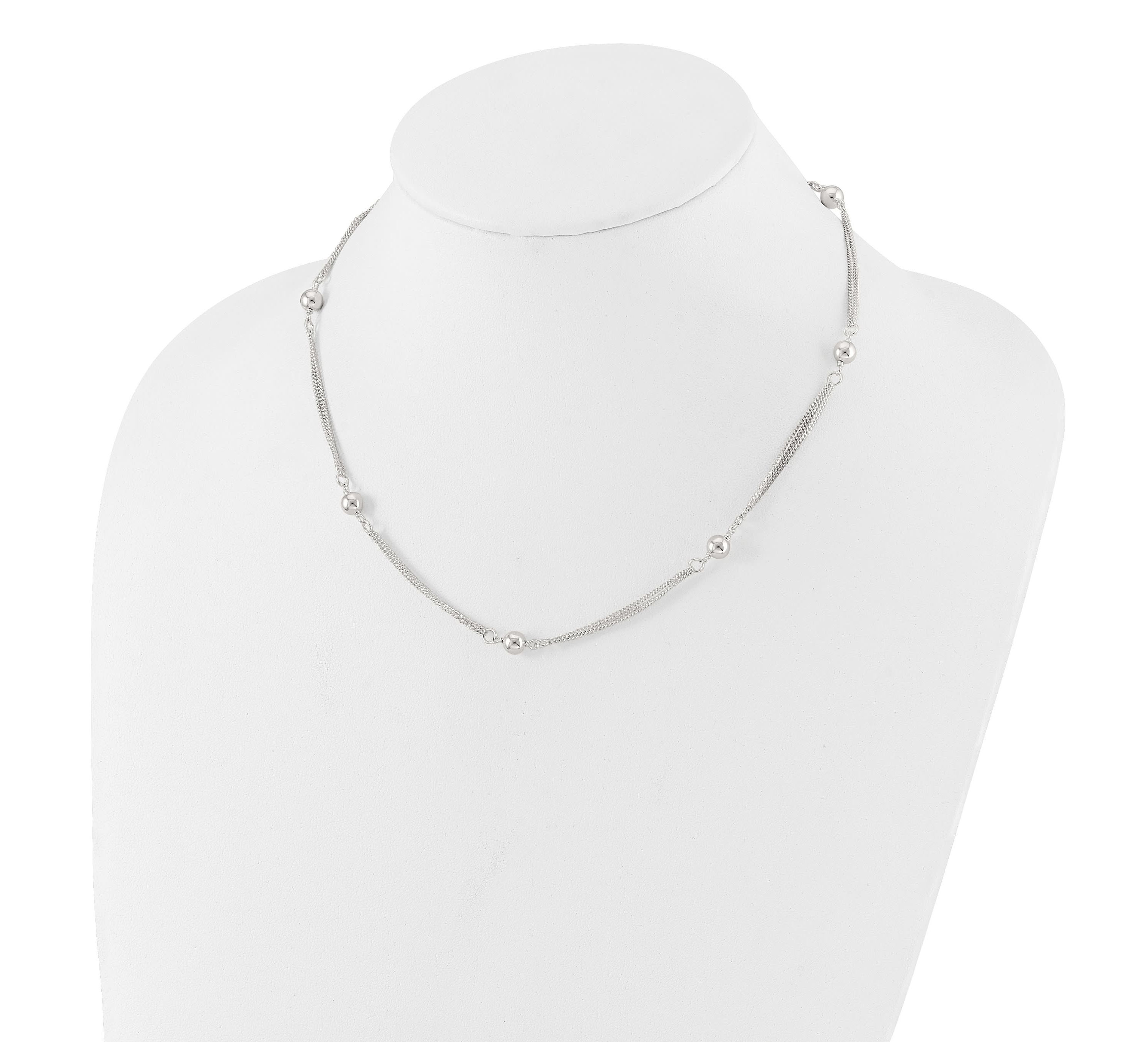 Sterling Silver Polished Multi-strand Beaded 18-inch Necklace