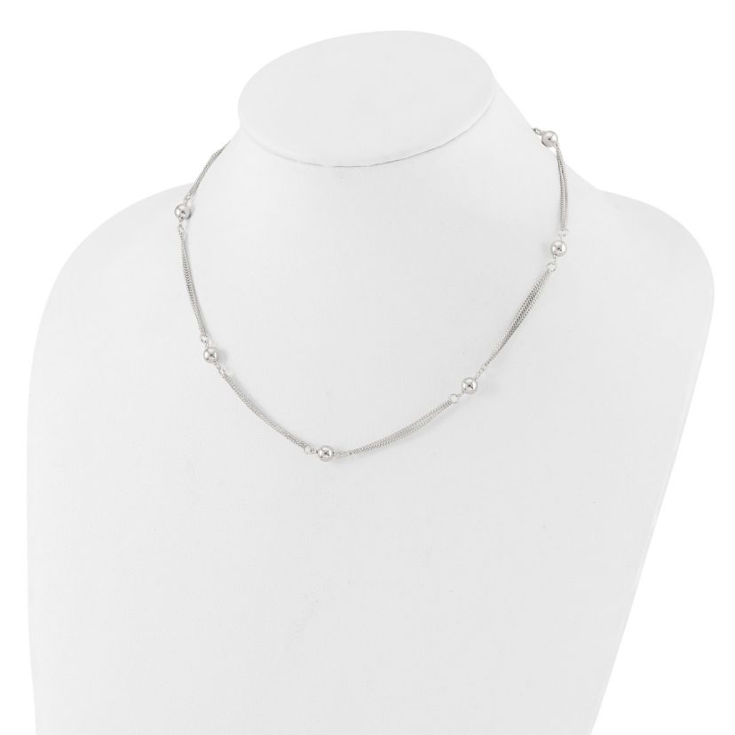 Sterling Silver Polished Multi-strand Beaded 18-inch Necklace