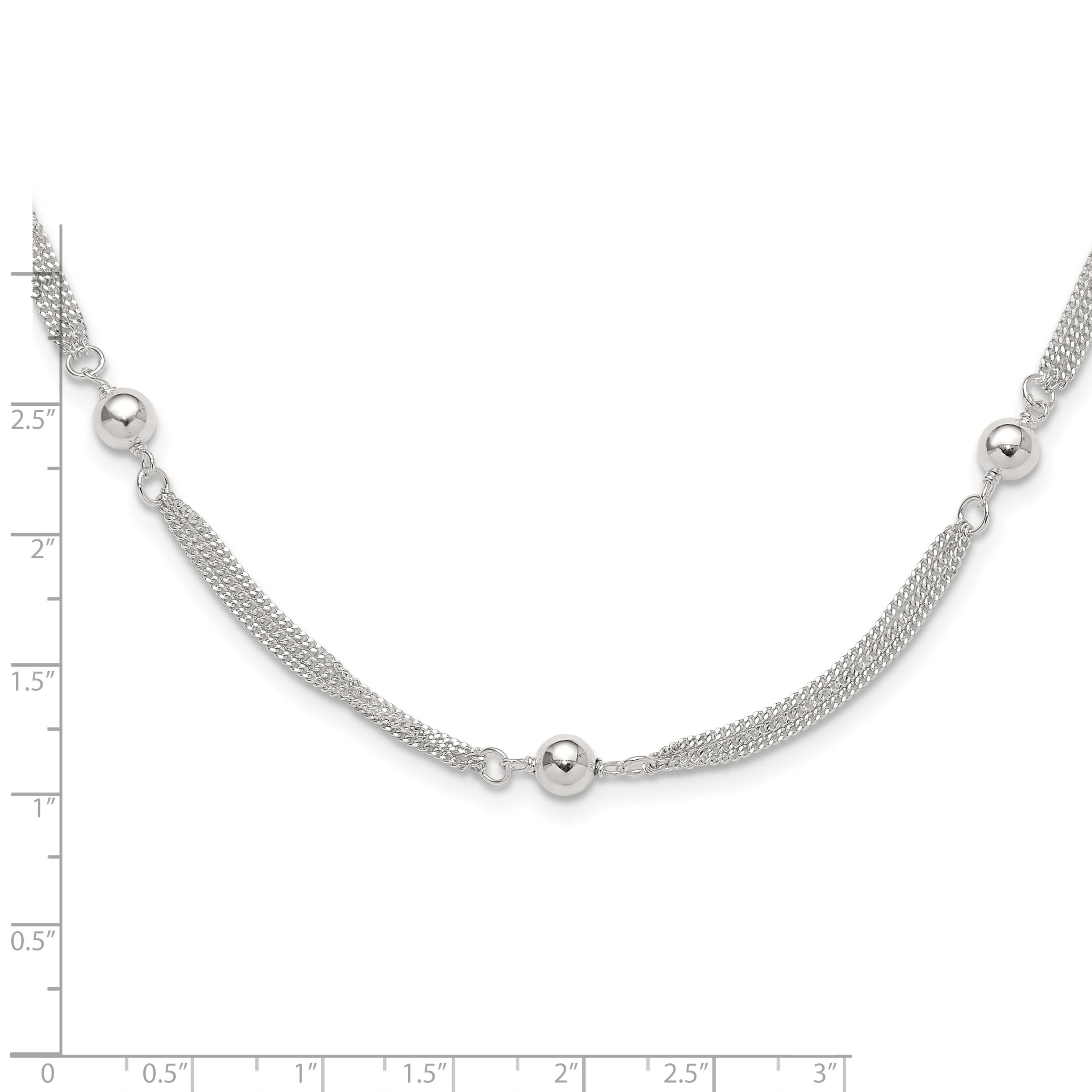 Sterling Silver Polished Multi-strand Beaded 18-inch Necklace