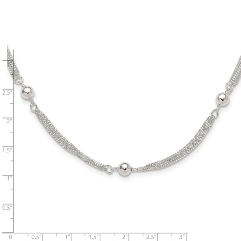 Sterling Silver Polished Multi-strand Beaded 18-inch Necklace