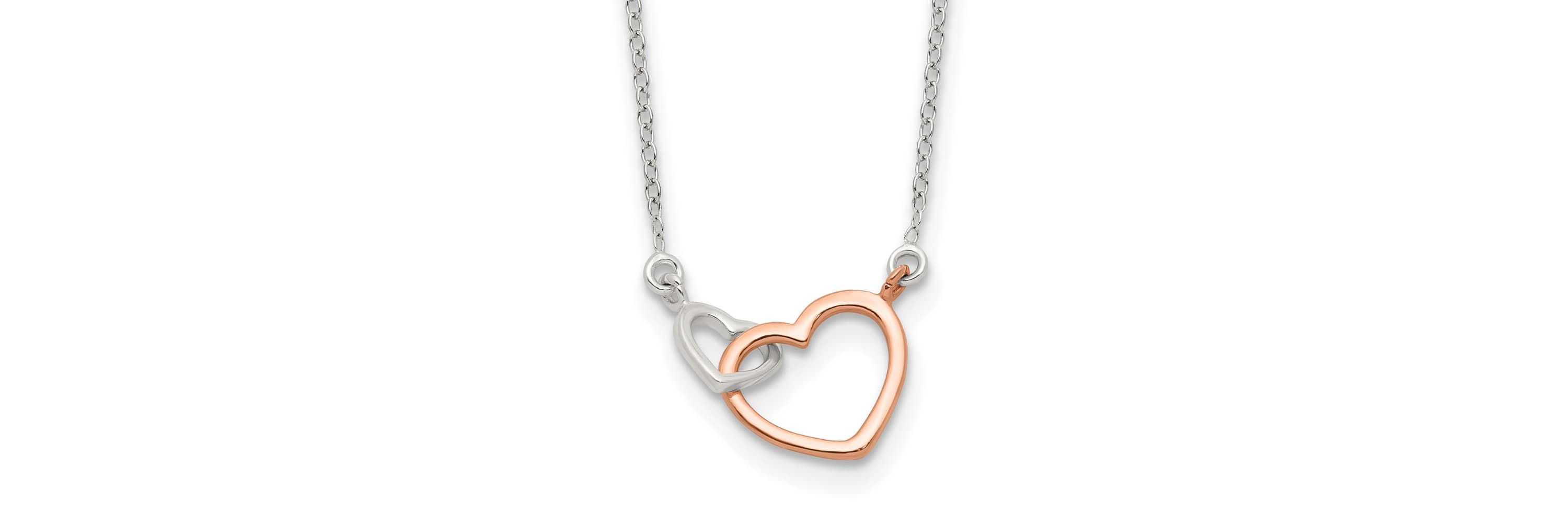Sterling Silver and Rose-tone Polished Double Heart 18-inch Necklace
