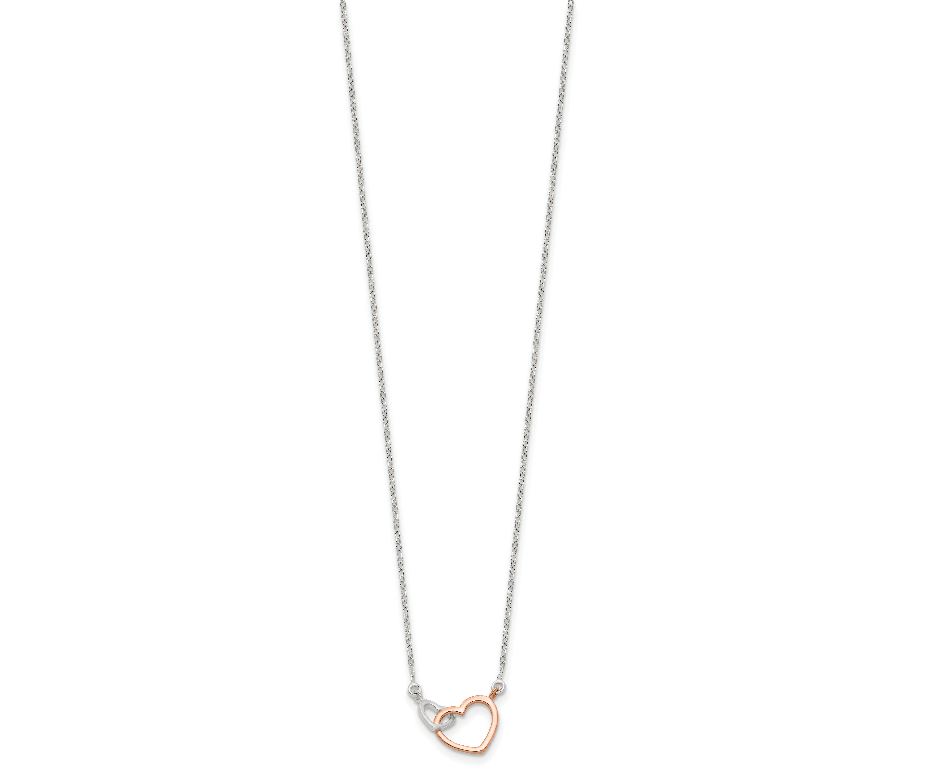 Sterling Silver and Rose-tone Polished Double Heart 18-inch Necklace
