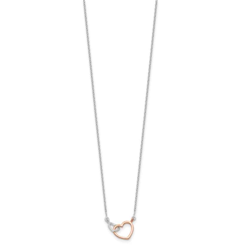 Sterling Silver and Rose-tone Polished Double Heart 18-inch Necklace