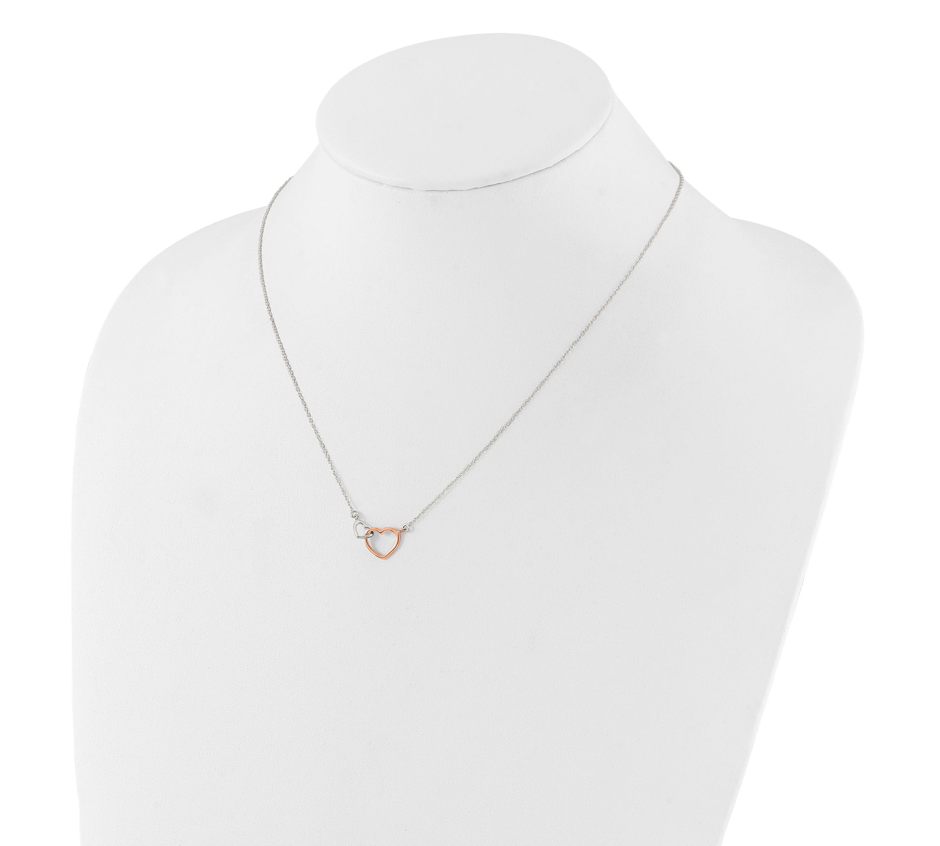 Sterling Silver and Rose-tone Polished Double Heart 18-inch Necklace