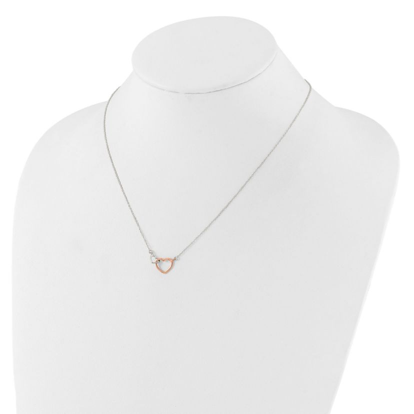 Sterling Silver and Rose-tone Polished Double Heart 18-inch Necklace