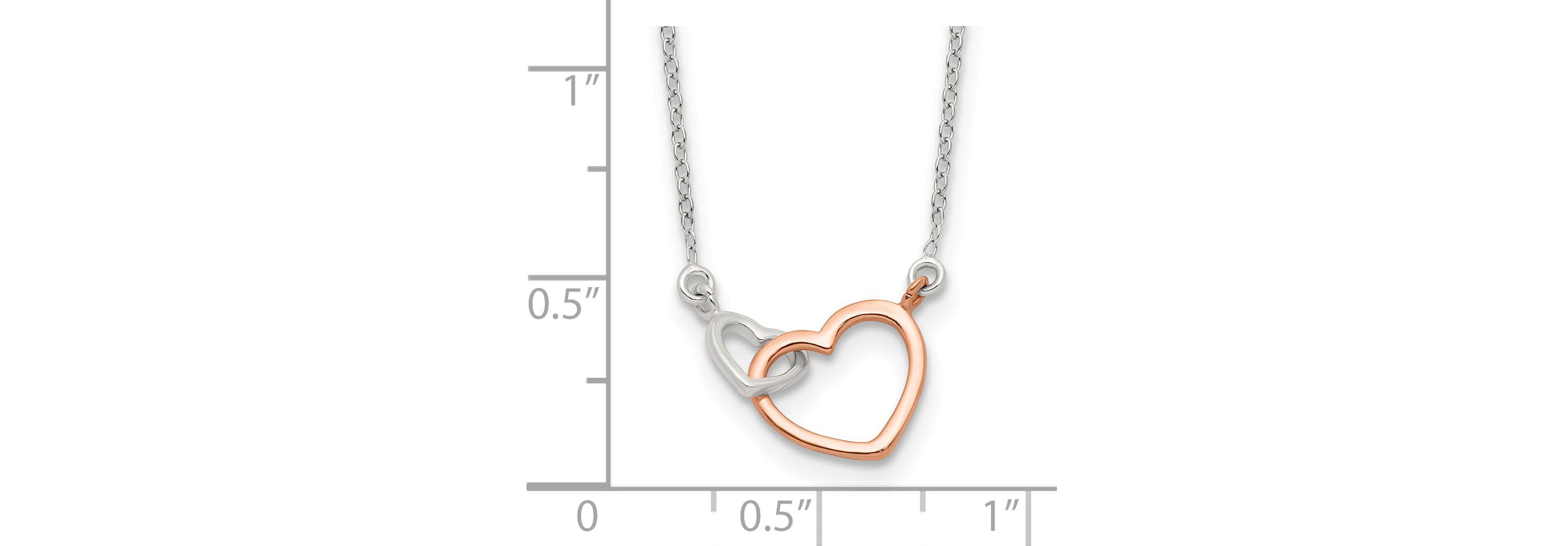 Sterling Silver and Rose-tone Polished Double Heart 18-inch Necklace