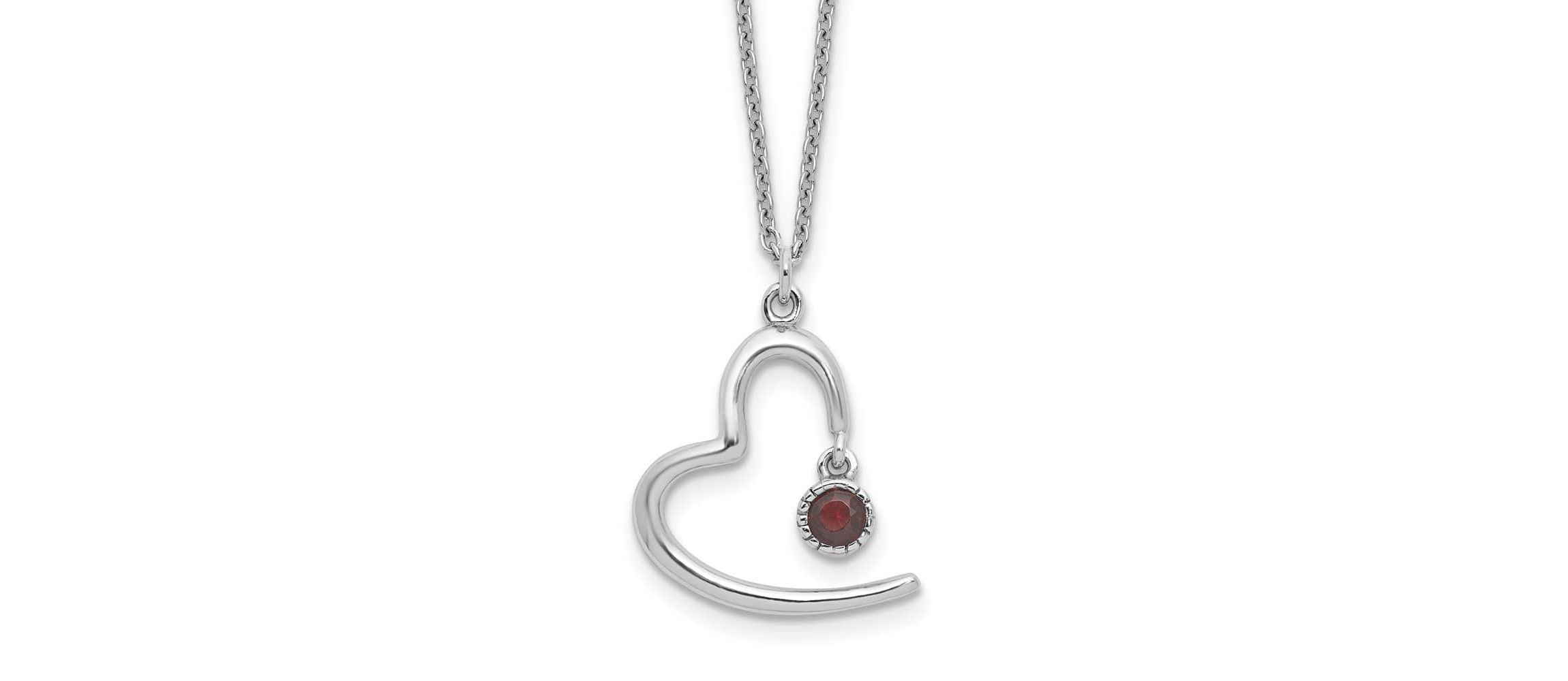 0.06 ct. t.w. Garnet Open Heart 16-inch with 2-inch Extension Necklace in Rhodium-plated Sterling Silver