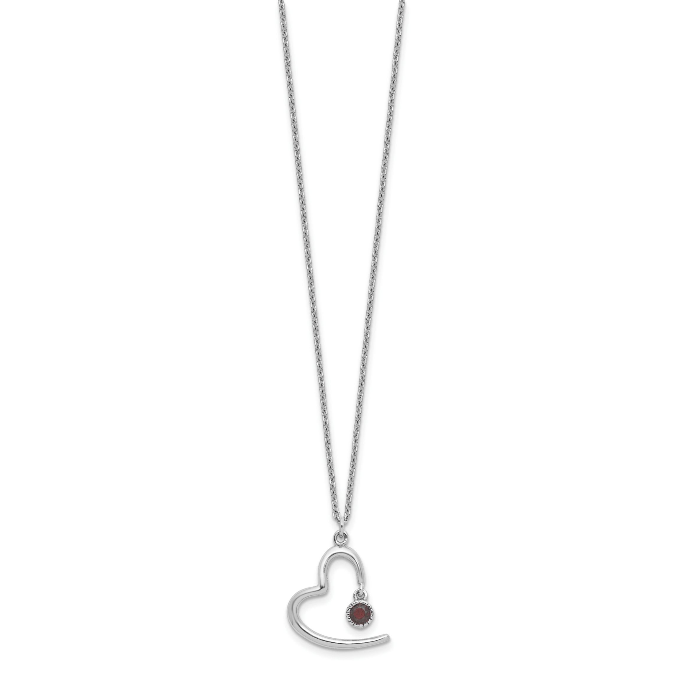 0.06 ct. t.w. Garnet Open Heart 16-inch with 2-inch Extension Necklace in Rhodium-plated Sterling Silver