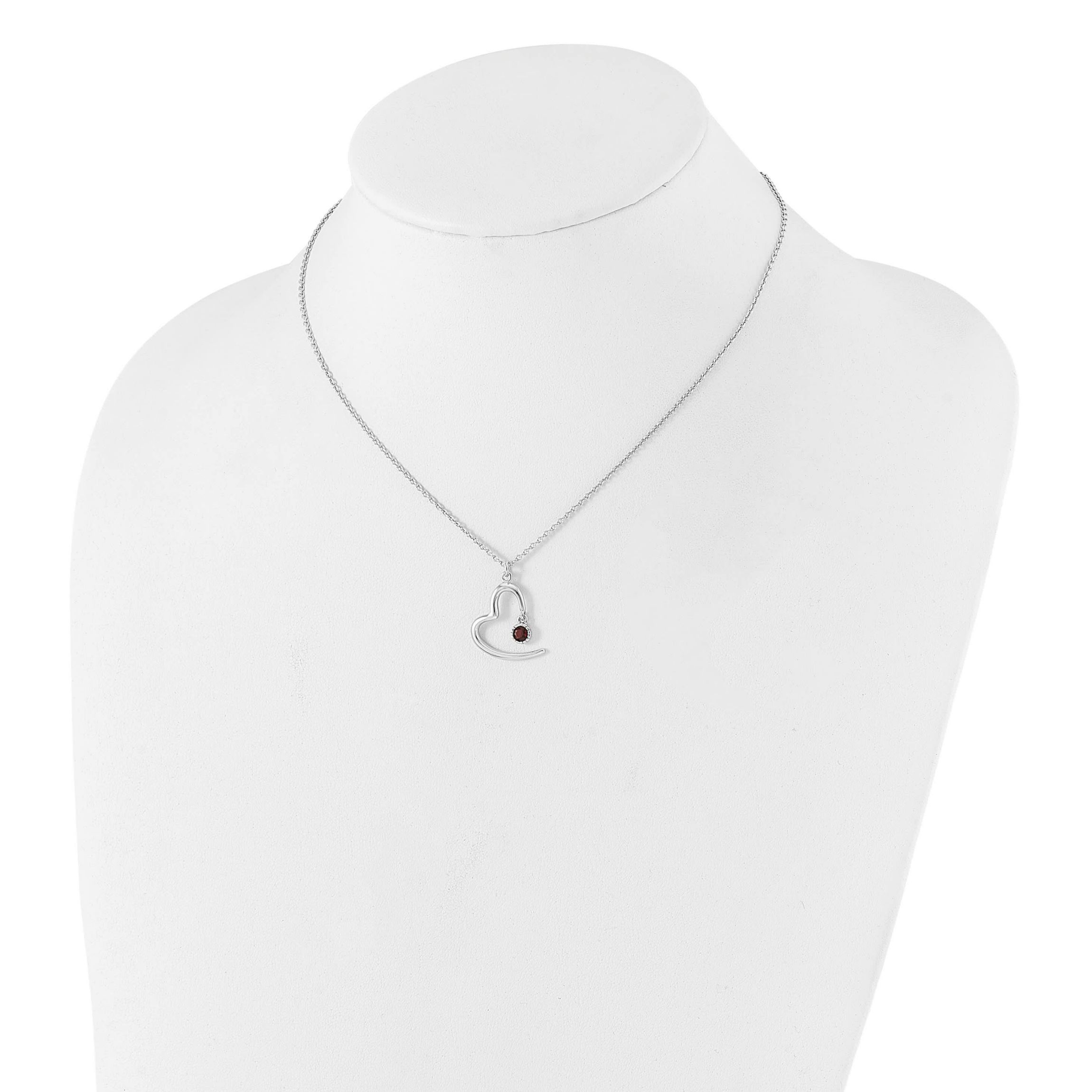 0.06 ct. t.w. Garnet Open Heart 16-inch with 2-inch Extension Necklace in Rhodium-plated Sterling Silver