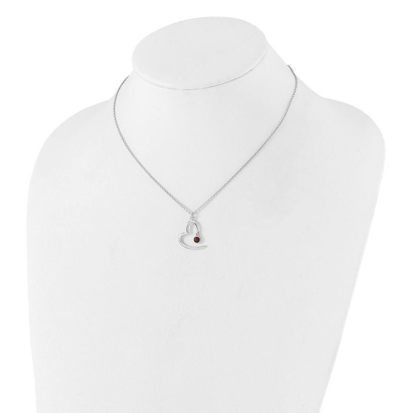 0.06 ct. t.w. Garnet Open Heart 16-inch with 2-inch Extension Necklace in Rhodium-plated Sterling Silver