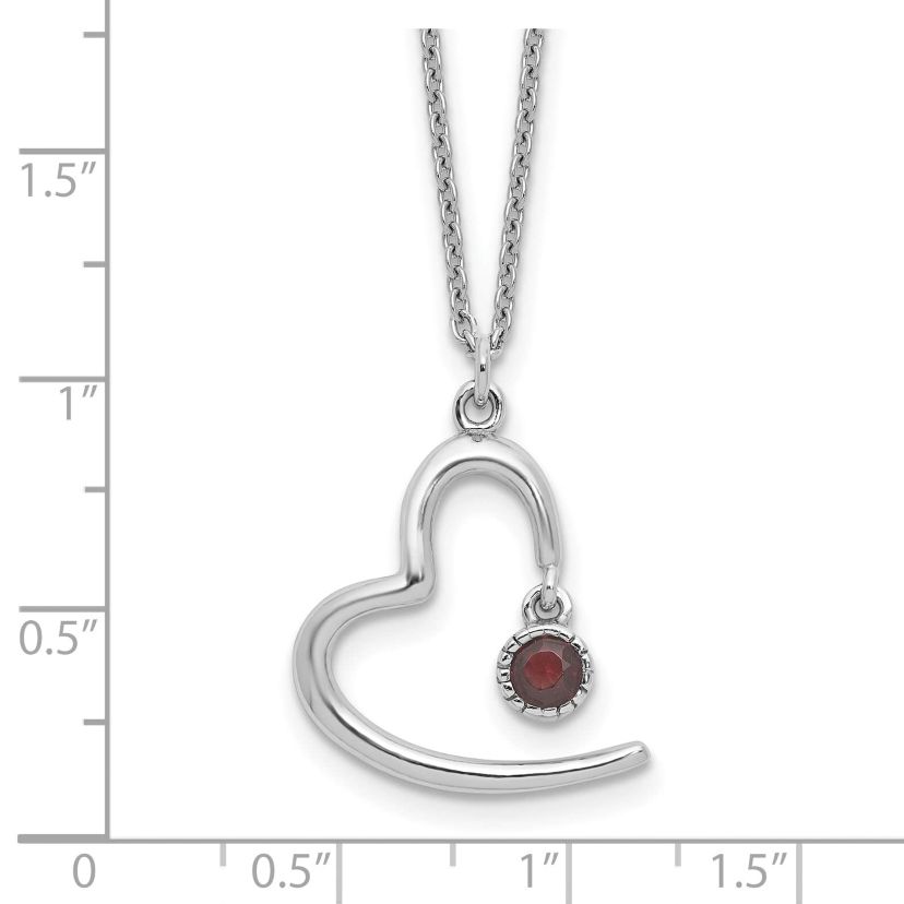0.06 ct. t.w. Garnet Open Heart 16-inch with 2-inch Extension Necklace in Rhodium-plated Sterling Silver