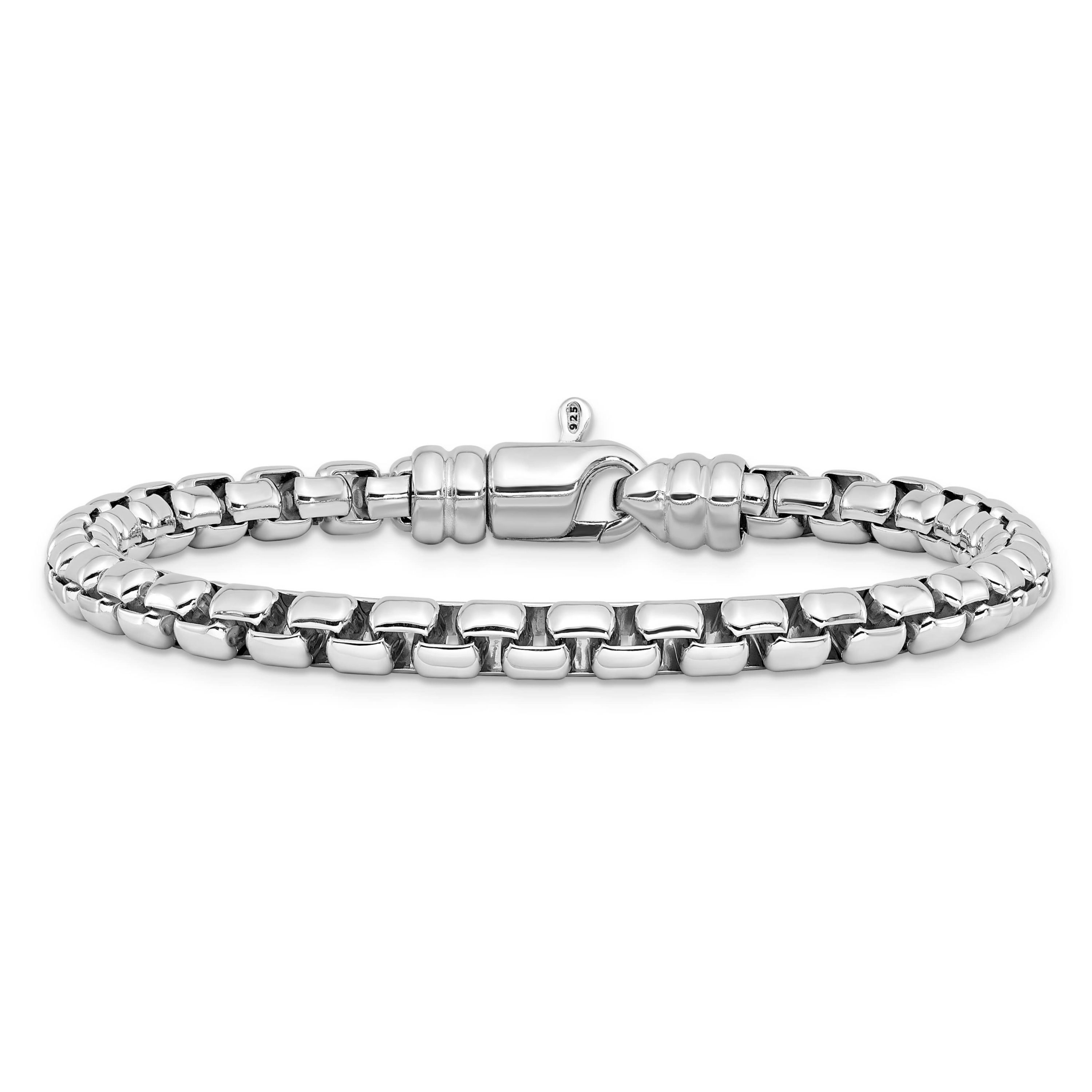 Sterling Silver Rhodium-plated 5.4mm 7.5-inch Venetian Box Chain Bracelet