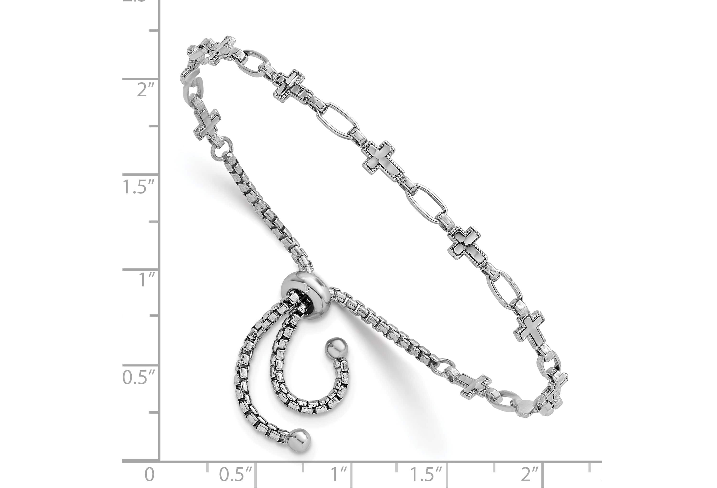 Sterling Silver Rhodium-plated Polished Cross Bolo Bracelet