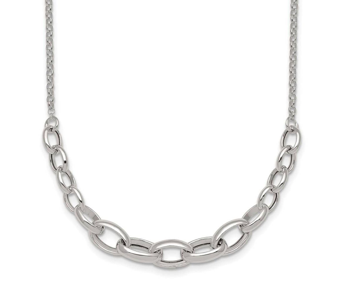 Sterling Silver Polished Graduated Cable 16-inch with 2-inch Extension Necklace