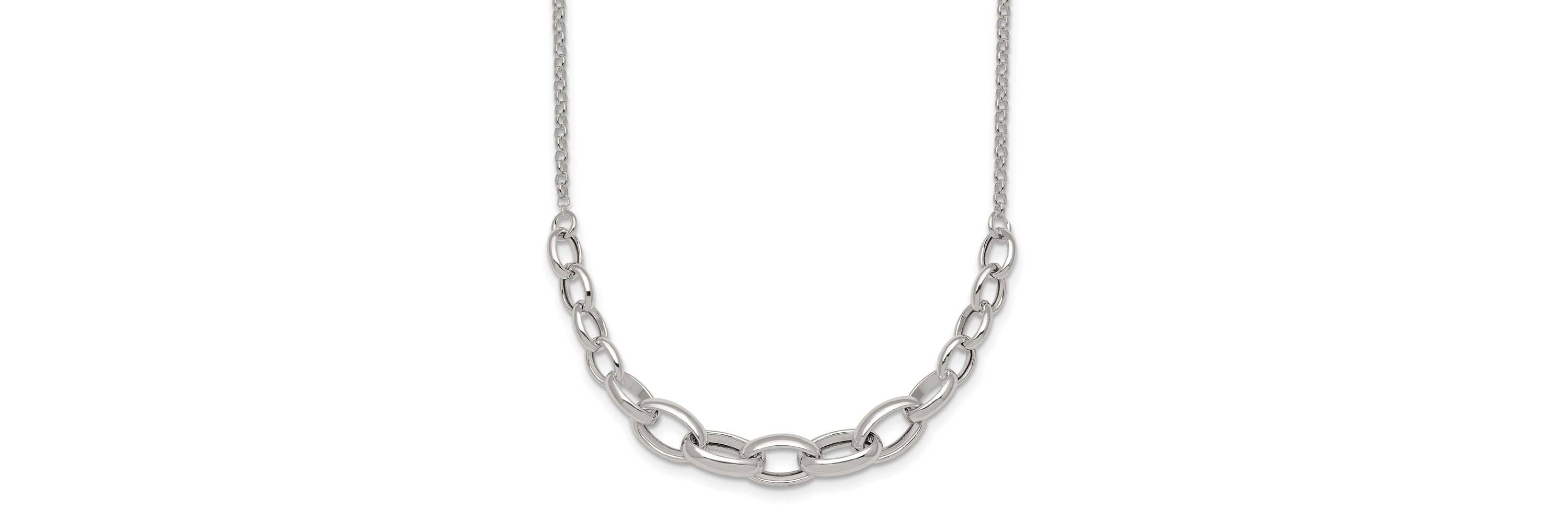 Sterling Silver Polished Graduated Cable 16-inch with 2-inch Extension Necklace