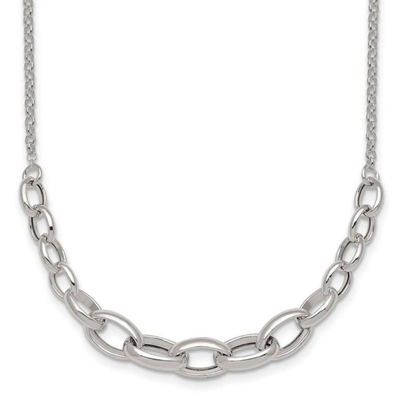 Sterling Silver Polished Graduated Cable 16-inch with 2-inch Extension Necklace