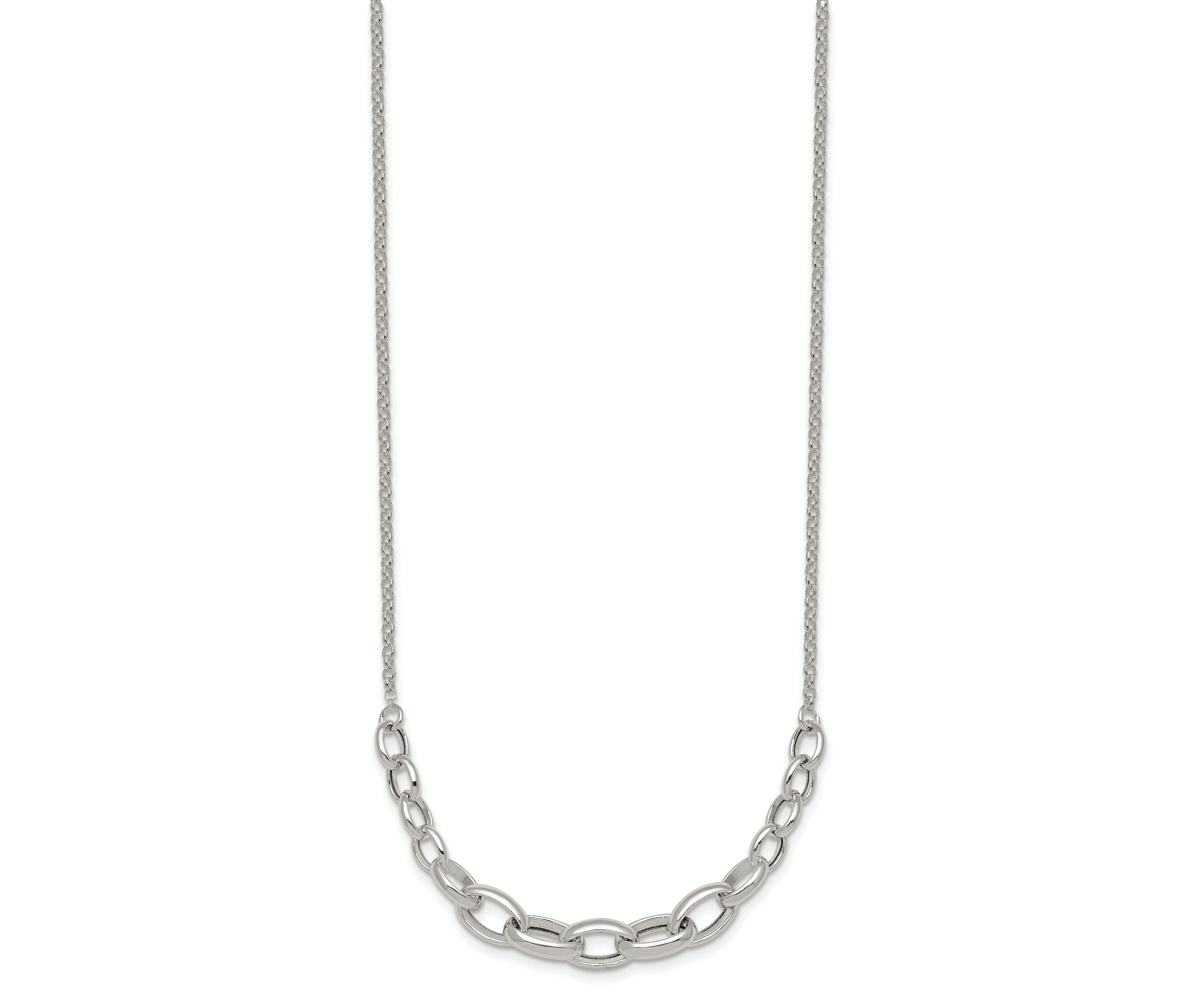Sterling Silver Polished Graduated Cable 16-inch with 2-inch Extension Necklace