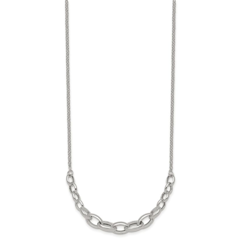 Sterling Silver Polished Graduated Cable 16-inch with 2-inch Extension Necklace
