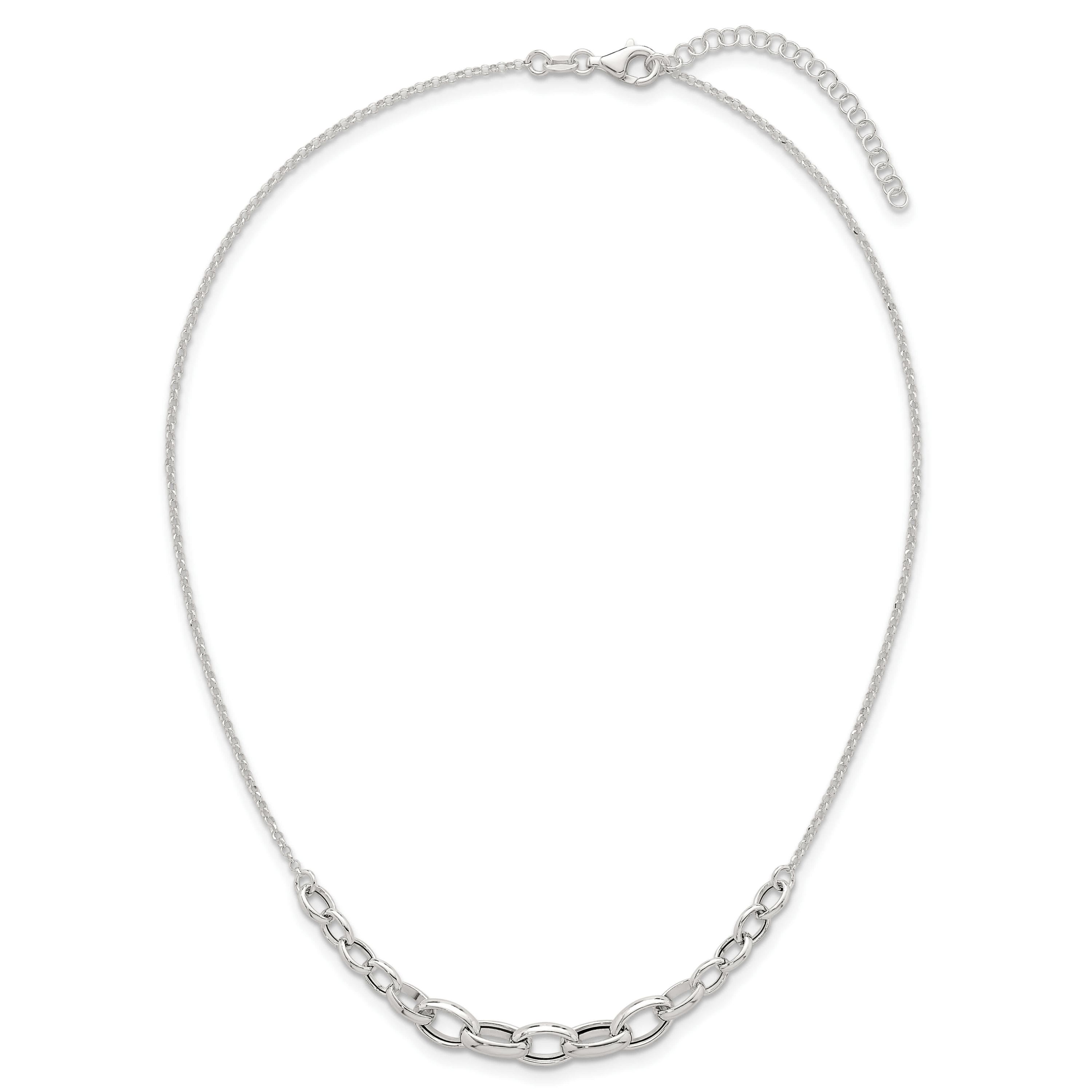 Sterling Silver Polished Graduated Cable 16-inch with 2-inch Extension Necklace