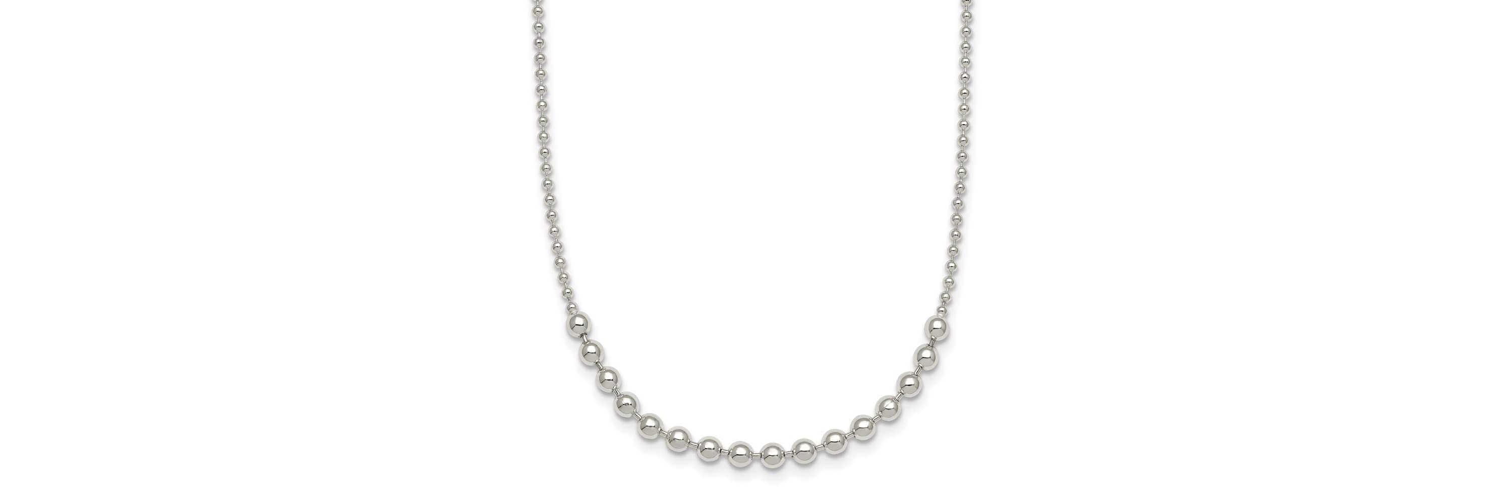 Sterling Silver Polished Beaded 18-inch Necklace