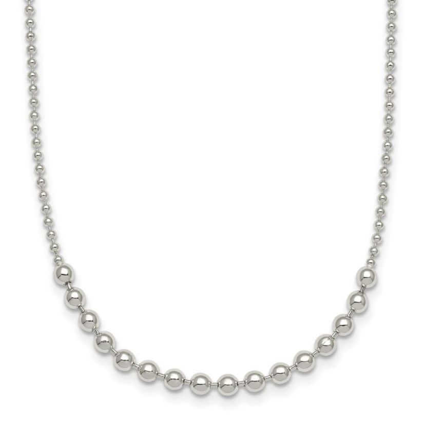 Sterling Silver Polished Beaded 18-inch Necklace