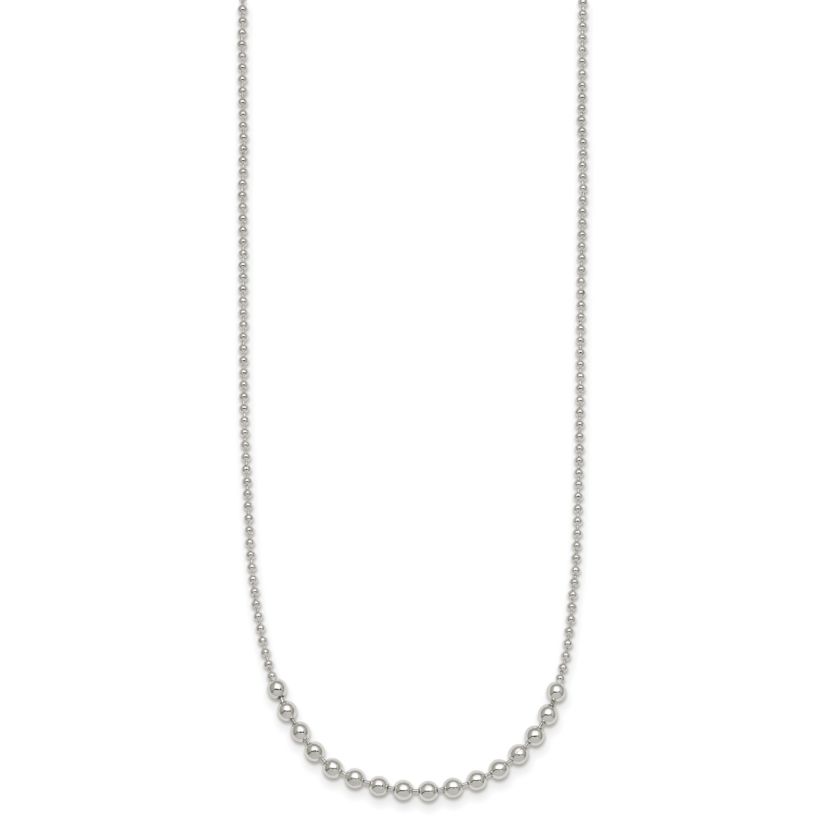 Sterling Silver Polished Beaded 18-inch Necklace