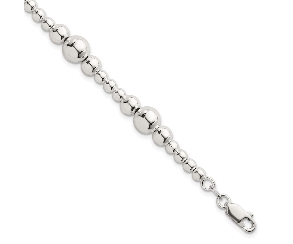 Sterling Silver Polished and Beaded 7.5-inch Bracelet