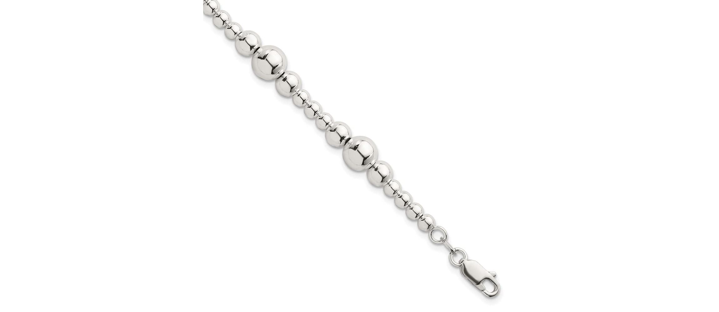 Sterling Silver Polished and Beaded 7.5-inch Bracelet
