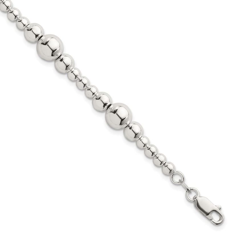 Sterling Silver Polished and Beaded 7.5-inch Bracelet