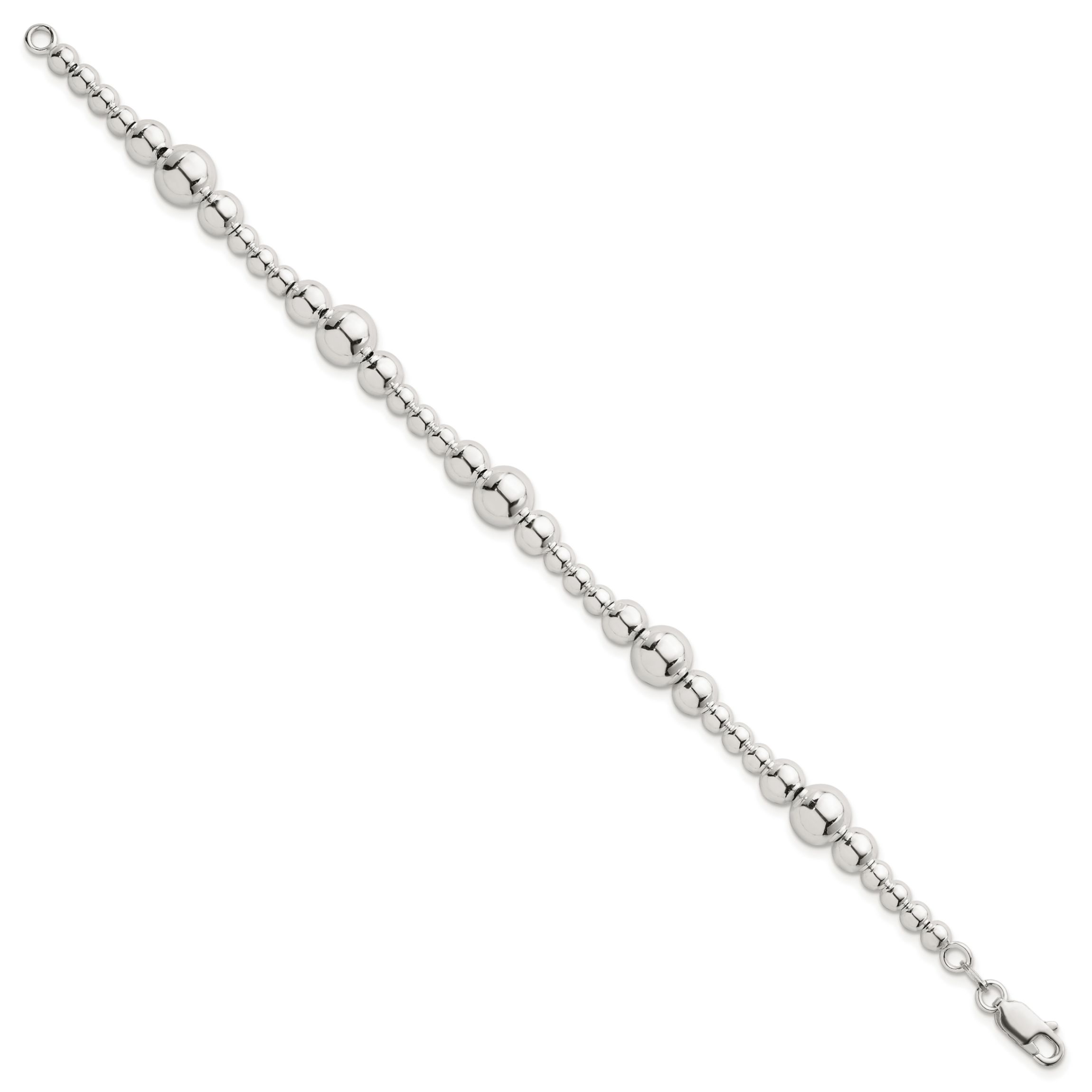 Sterling Silver Polished and Beaded 7.5-inch Bracelet