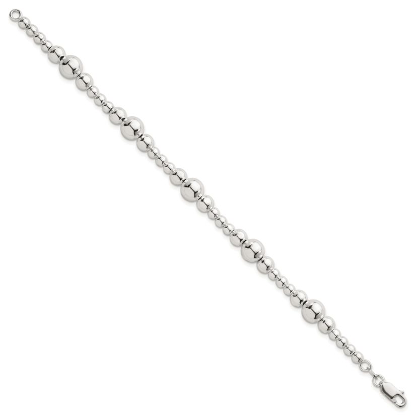 Sterling Silver Polished and Beaded 7.5-inch Bracelet