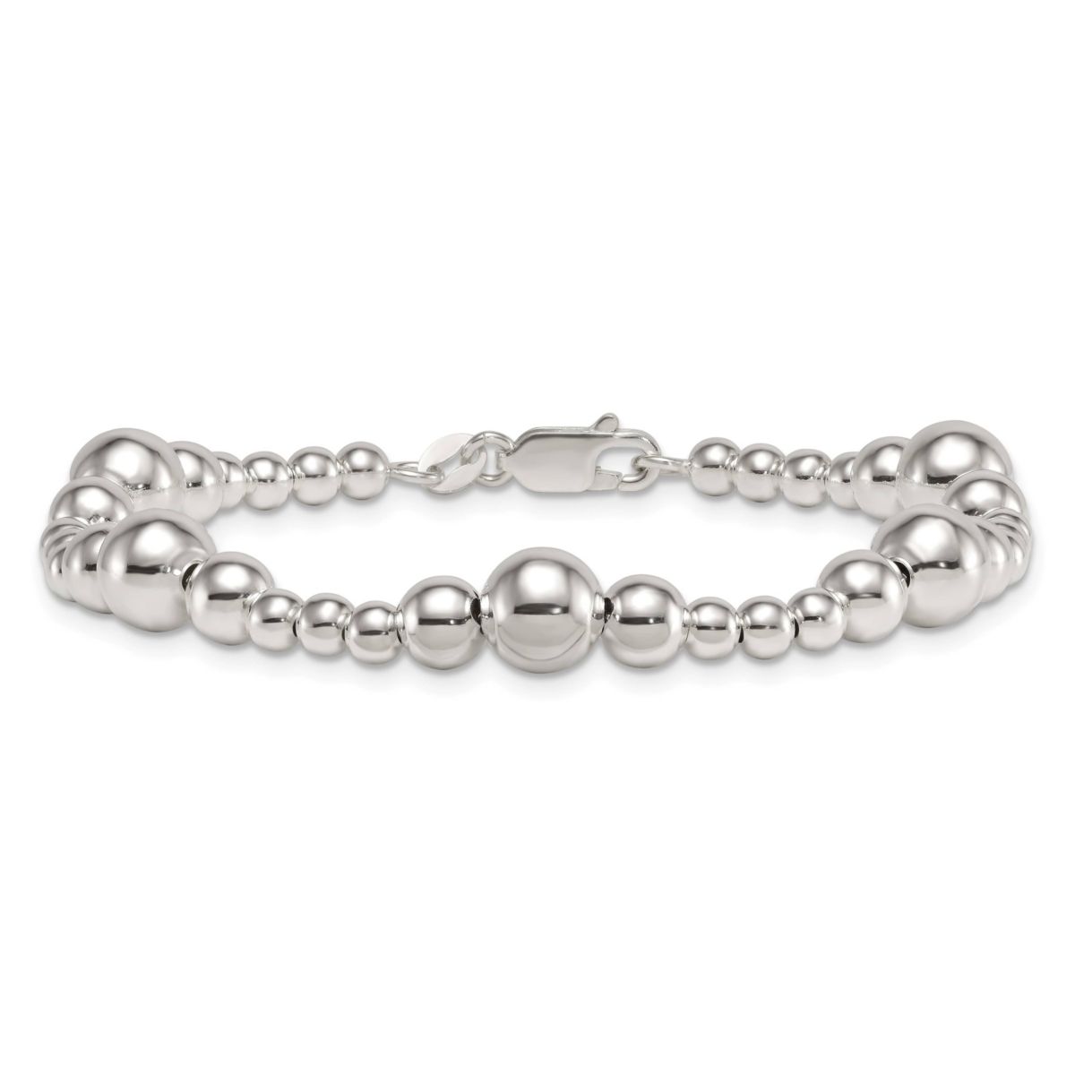 Sterling Silver Polished and Beaded 7.5-inch Bracelet