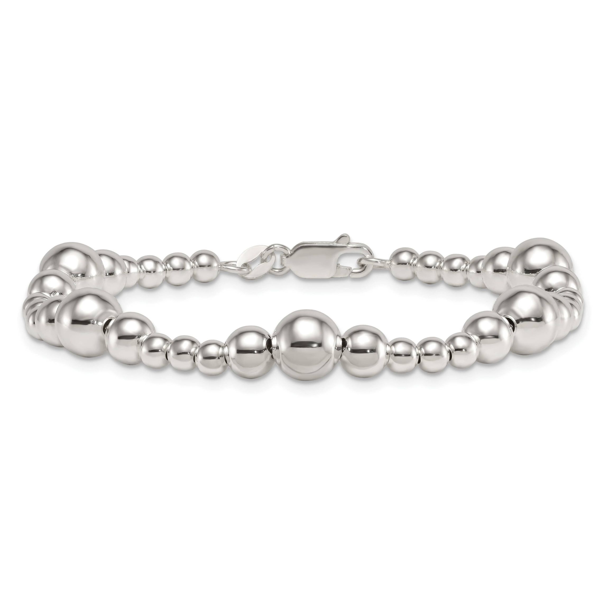 Sterling Silver Polished and Beaded 7.5-inch Bracelet