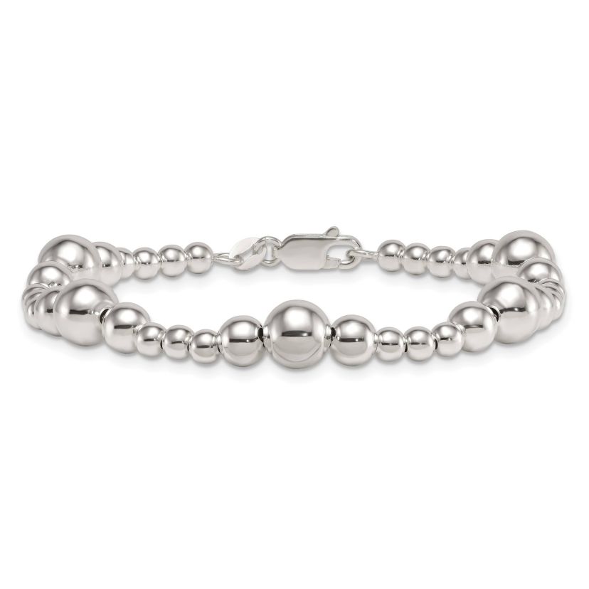 Sterling Silver Polished and Beaded 7.5-inch Bracelet
