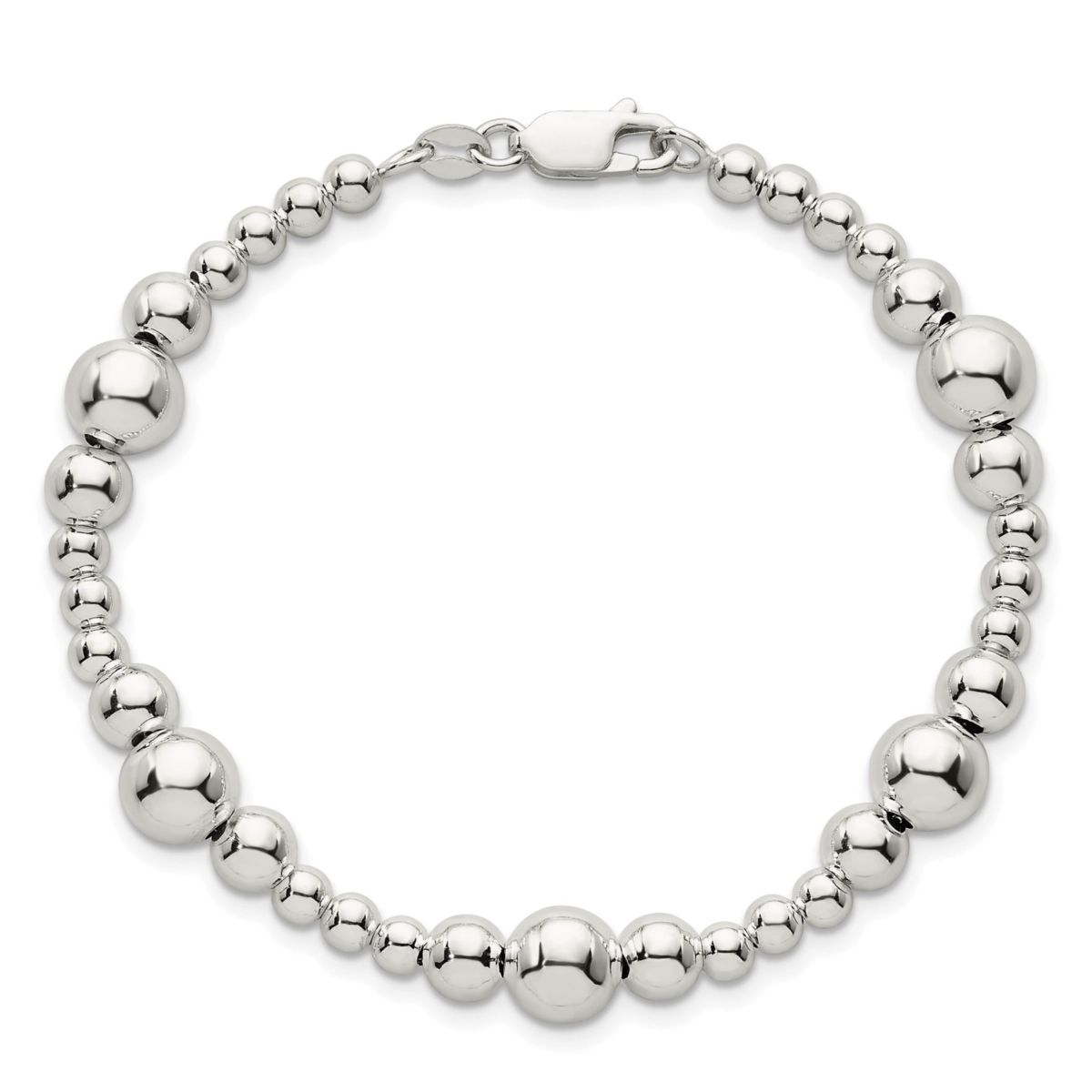 Sterling Silver Polished and Beaded 7.5-inch Bracelet