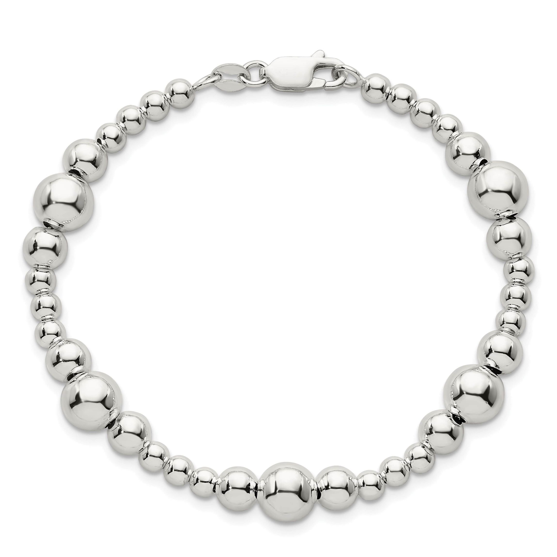 Sterling Silver Polished and Beaded 7.5-inch Bracelet