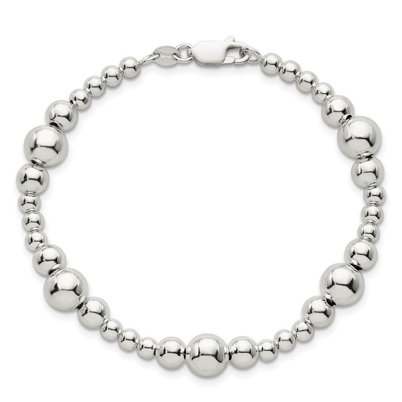 Sterling Silver Polished and Beaded 7.5-inch Bracelet