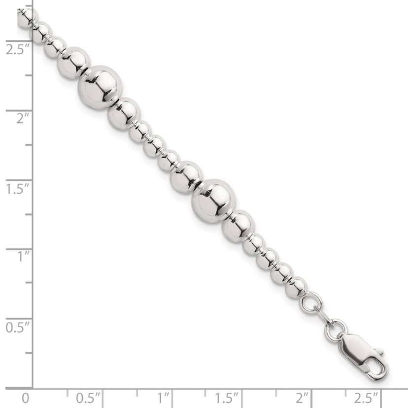 Sterling Silver Polished and Beaded 7.5-inch Bracelet