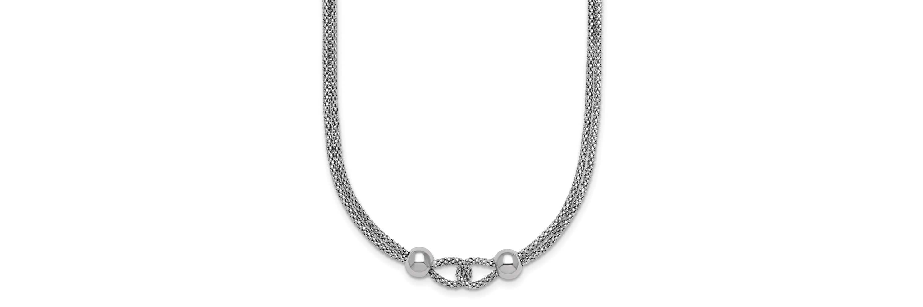 Sterling Silver Rhodium-plated Polished Beads 2 Strand 16-inch with 2-inch Extender Necklace