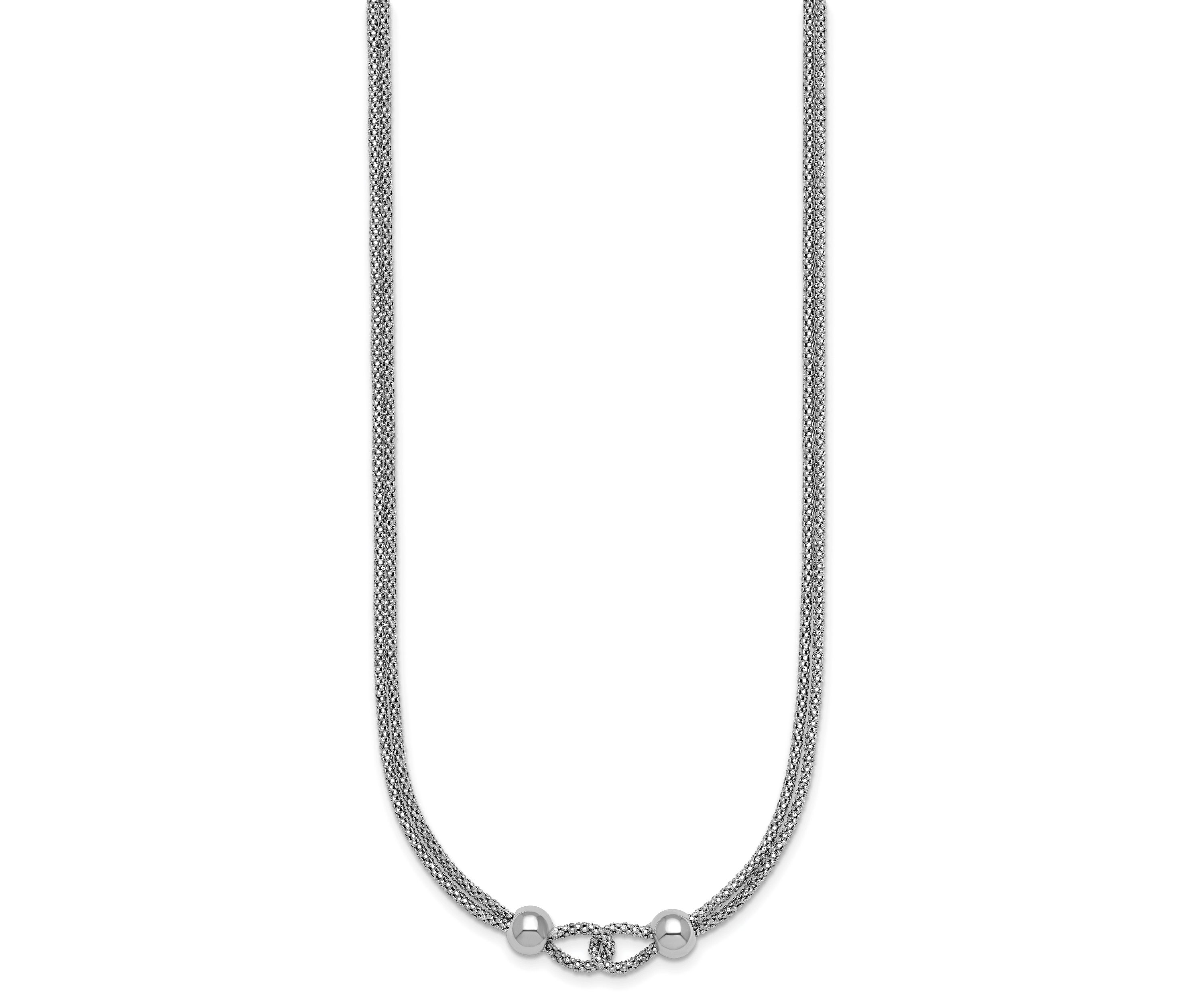Sterling Silver Rhodium-plated Polished Beads 2 Strand 16-inch with 2-inch Extender Necklace