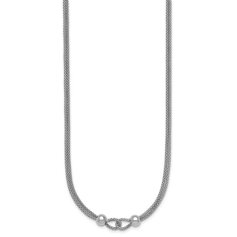 Sterling Silver Rhodium-plated Polished Beads 2 Strand 16-inch with 2-inch Extender Necklace