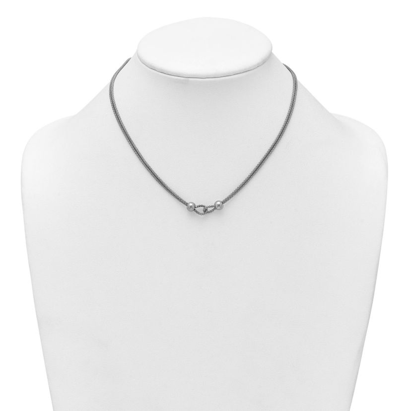 Sterling Silver Rhodium-plated Polished Beads 2 Strand 16-inch with 2-inch Extender Necklace
