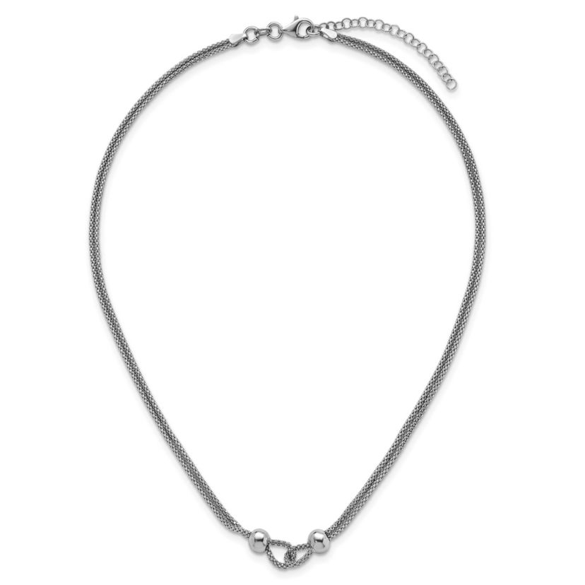 Sterling Silver Rhodium-plated Polished Beads 2 Strand 16-inch with 2-inch Extender Necklace